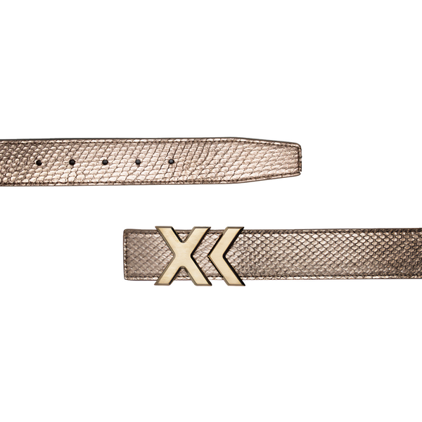 XK Mini Belt in Metallic Rose Gold Python