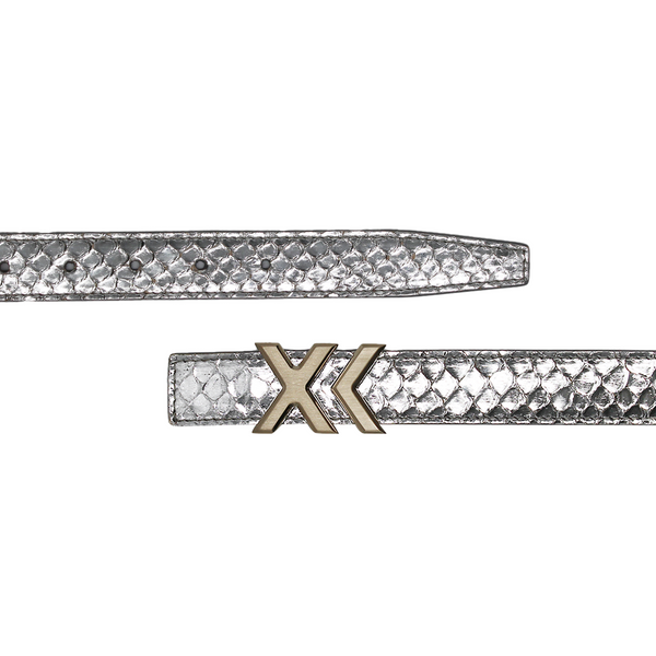 XK Mini Belt in Metallic Silver Python