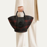 Abanico Large in Red Tartan/Black Leather