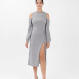 Off-the-Shoulder Cashmere Midi Dress in Gray