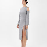 Off-the-Shoulder Cashmere Midi Dress in Gray