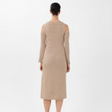 Off-the-Shoulder Cashmere Midi Dress in Camel