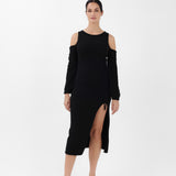 Off-the-Shoulder Cashmere Midi Dress in Black