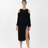 Off-the-Shoulder Cashmere Midi Dress in Black