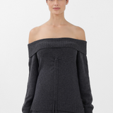 Cashmere Off-the-Shoulder Sweater in Gray