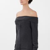 Cashmere Off-the-Shoulder Sweater in Gray