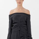 Cashmere Off-the-Shoulder Sweater in Gray