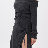 Cashmere Off-the-Shoulder Sweater in Gray