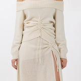 Cashmere Off-the-Shoulder Sweater in White