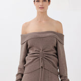 Cashmere Off-the-Shoulder Sweater in Sand