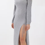Off-the-Shoulder Cashmere Midi Dress in Gray