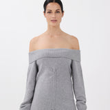 Cashmere Off-the-Shoulder Sweater in Light Gray