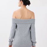 Cashmere Off-the-Shoulder Sweater in Light Gray