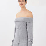 Cashmere Off-the-Shoulder Sweater in Light Gray