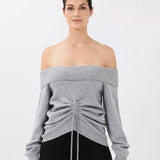 Cashmere Off-the-Shoulder Sweater in Light Gray