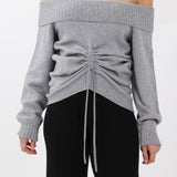 Cashmere Off-the-Shoulder Sweater in Light Gray