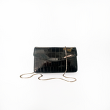 Le Clutch in Glossy Black Croc