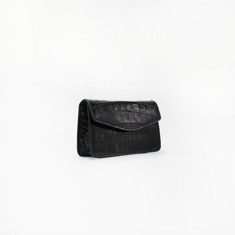 Le Clutch in Glossy Black Croc