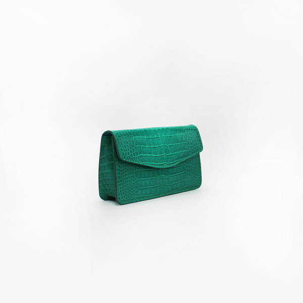 Le Clutch in Glossy Emerald Croc