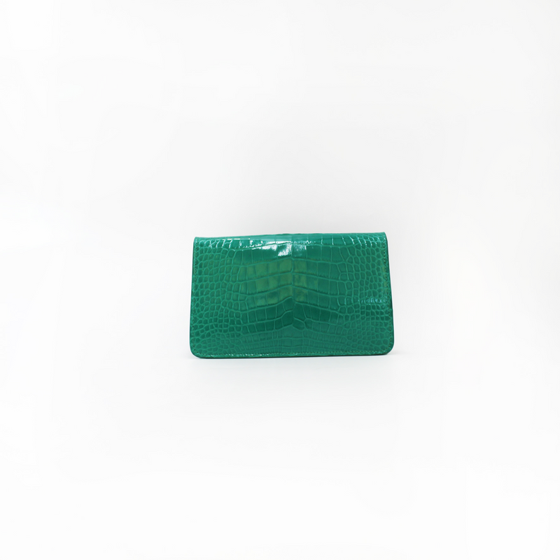 Le Clutch in Glossy Emerald Croc