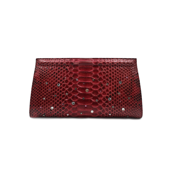 Ivy Clutch in Wine Water Snake w/ Crystals