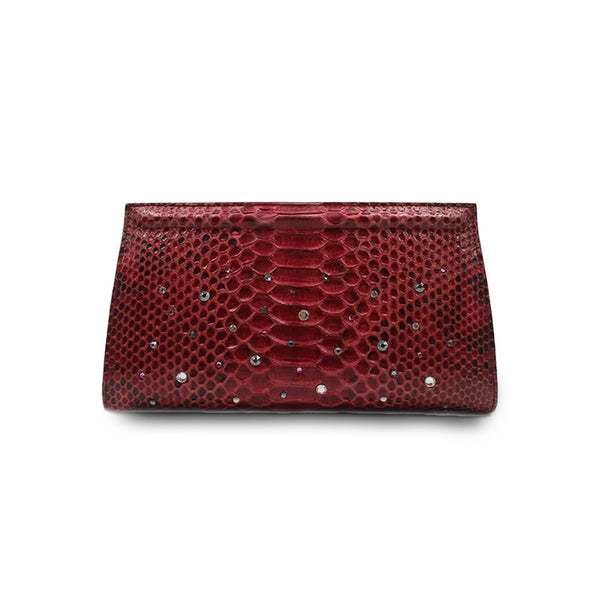 Ivy Clutch in Wine Water Snake w/ Crystals