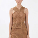 Luxe Ribbed Cross-Front Top in Gold