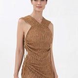 Luxe Ribbed Cross-Front Top in Gold