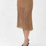 Luxe Ribbed Midi Skirt in Gold