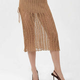 Luxe Ribbed Midi Skirt in Gold
