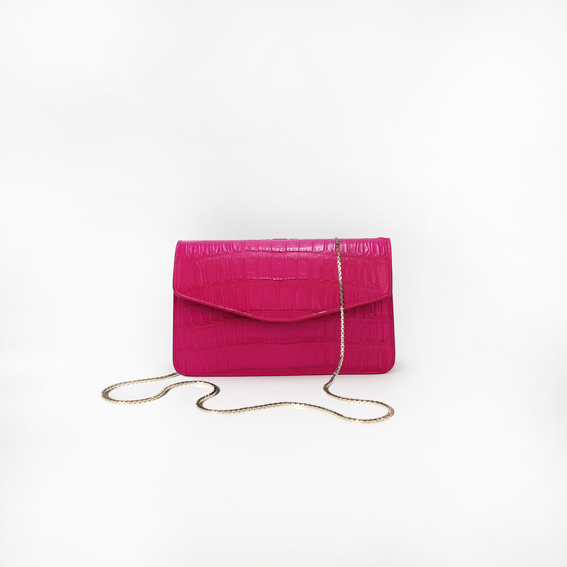 Le Clutch in Hot Pink Croc